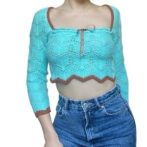 Urban outfitters blue crotchet cropped long sleeve top